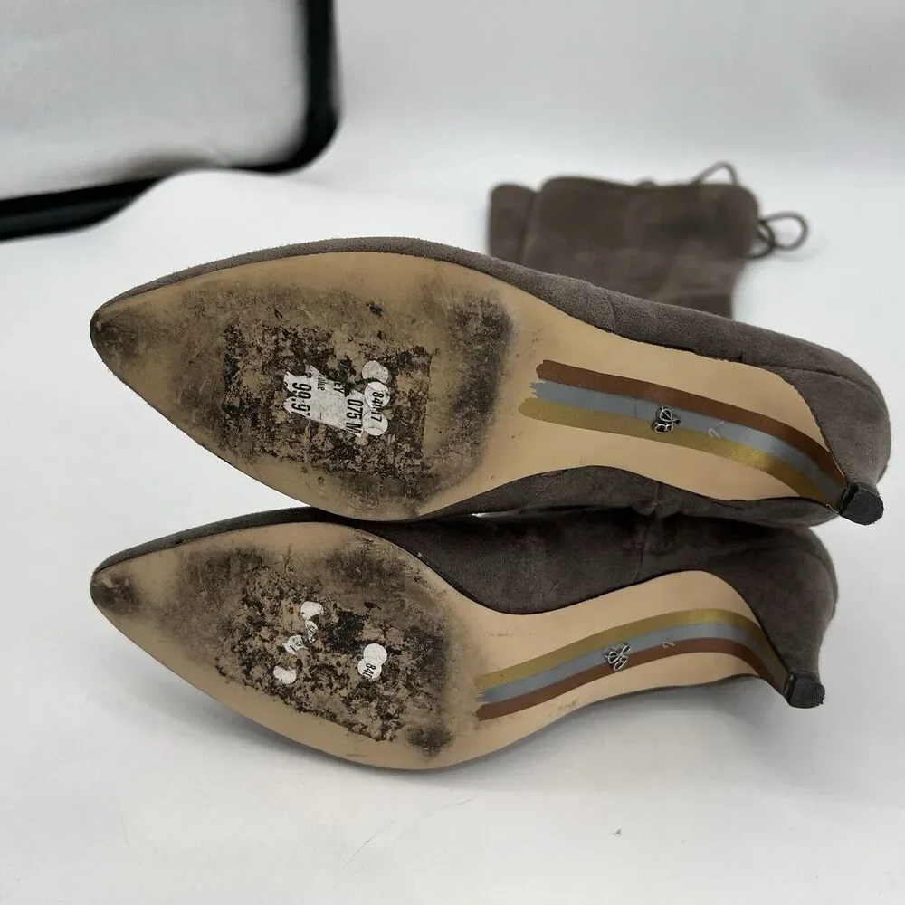 Sam Edleman Kristie Over The Knee Pointed Toe Kitten‎ Heel Taupe Women's 9.5
